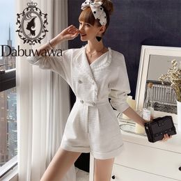 Dabuwawa Elegant Women Playsuits Short Sleeve Buttons Female Romper Jumpsuit Spring Summer Ladies Solid Overalls DO1AJP005 210520
