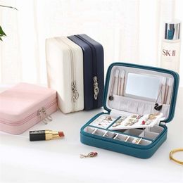 Jewellery Organiser Portable Necklace Earrings Rings Box Zipper Packaging PU Leather Storage Gift For Women 211105