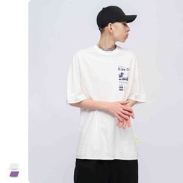 SH283 Men Casual T-Shirt Simple Printing Trend Hip-Hop Streetwear All-Matched Purple O-Neck Half-Sleeved Couple Male Clothing H1218