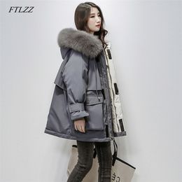 Women Real Natural Fox Fur Hooded Down Coat Winter Jacket Female Thick Warm White Duck Loose Snow Parka 210430