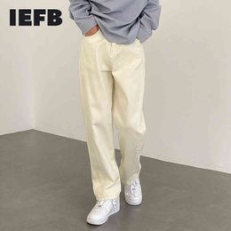 IEFB Handsome Blue Jeans Men's Straight White Casual Denim Ankle Length Pants Loose Korean Trendy Straight Trousers 9Y6969 210524