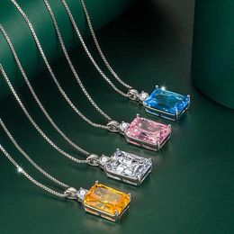 Temperament Square Blue Inlaid Zircon Jewellery Pendant Women's Yellow Diamond Clavicle Chain Necklace Headdress