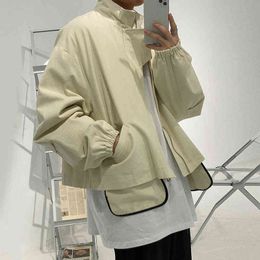 IEFB / men's clothing Korean ins profile jacket Spring And Autumn couple loose oversize short coat long sleeve stand collar 210524