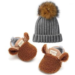 First Walkers Winter Warm Crib Shoes For Born Baby Girls Boys Soft Anti-slip 0-18 Month Infant Toddler With Fur Hat