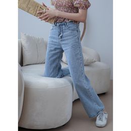 boyfriend style jeans for women UK - Women's Jeans 2021 Korean Style Boyfriend For Women Casual High Waisted Blue Fashion Streetwear Trousers