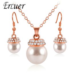 Earrings & Necklace ARUEL Imitate Pearl Drop Jewelry Sets For Women Trendy Rose Gold/Silver Plated Crystal Wedding Gifts