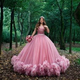 2022 Princess Ball Gown Quinceanera Dresses Tulle Ruffles Crystal Belt Prom Gowns Retro Sweet 15 Masquerade Dress