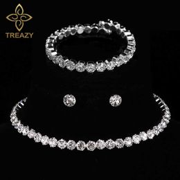 Luxury designer Bracelet Circle Crystal Bridal Jewellery Sets Silver Colour African Beads Rhinestone Wedding Necklace Earrings Set For Women