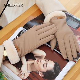 Women Gloves Autumn Winter Plush Wrist Windproof Warm Thermal Mittens Driving Simple Touch Screen Students Korean Luvas1