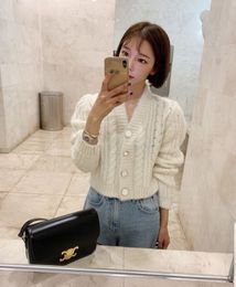 Design Women Cardigan Sweater Coat Ladies V-neck Long Sleeve Retro Button Knit Cardigan Women's Short Top 210412