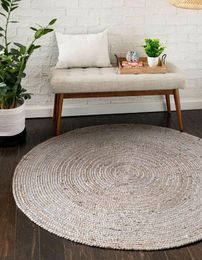 Carpets Rug 100% Natural Jute Round Grey Carpet Braided Style Reversible Area Rag Rugs