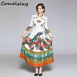 Cotton Dress White For Women Spring Long Sleeve Dress Retro-style Pearl-studded Embroidered Butterfly Medium-long Dress 210515