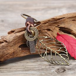 Ancient Bronze Hollow Leaf key ring Metal tag keychain holder bag hangs fashion jewelry for women men will and sandy