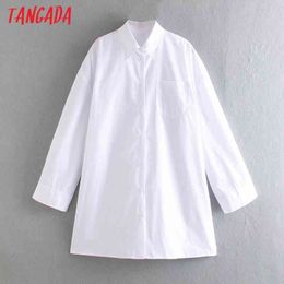 Arrival Women White Boyfriend Oversized Long Shirt Turn Down Collar Chic Female Casual Tops CE97 210416