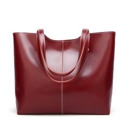 HBP womens purses handbags Oil Wax Leather Large Capacity Tote Bag Casual Women Shoulder Bags Burgundy