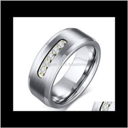 Band Jewelry Punk Zircon Stainless Rings For Men Tungsten Steel Matte Finished High Polished Ring Wide 8Mm Drop Delivery 2021 Wzgfc