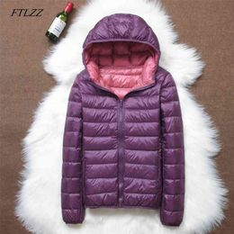 Women Ultra Light Down Jacket Casual Double Side Reversible Coats Plus Size 4XL With Portable Bag Female Outwear 210430
