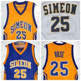 Custom Retro Derrick # Rose Simeon High School Basketball Jersey Mens Ed White Yellow Blue Number and Name Jerseys