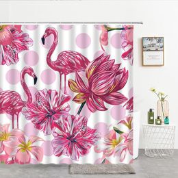 Shower Curtains 3d Print Bathroom Flamingo Waterproof Fabric With Hooks Decoration Pink Birds Flower Plant Bath Screen