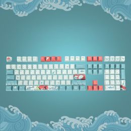 5 Sides Dye-Sublimation 108 Keys OEM PBT Keycaps Full Set Mechanical Keyboard Keycaps Ukiyo-e Sea Waves Keycaps