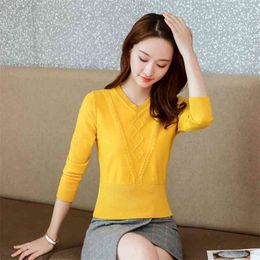 Autumn And Winter Thickened Small Sweaters To Wear V-neck Slim High Waist Shirt Bottoming Sweater 210427