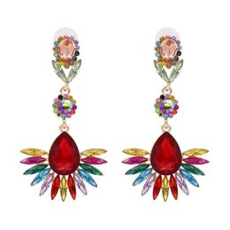 Unique Colourful Crystal Wedding Drop Earrings Women Luxury Rhinestone Bridal Earrings Korean Party Jewellery