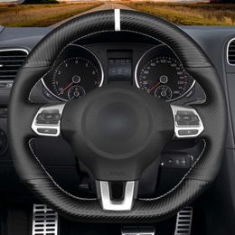 Genuine Leather Carbon Fiber Car Steering Wheel Cover For Volkswagen VW Golf 6 (VI) GTI Polo (R-Line) Scirocco Tiguan (R-Line)