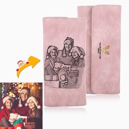 Ladies Long Lantern Custom Picture Carved Pink Christmas Gift Purse Wallets