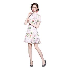 Floral Dress For Women Summer Fashion Plus Size Slim Waist Short Sleeve Ruffle Loose Dresses Female LR1143 210531