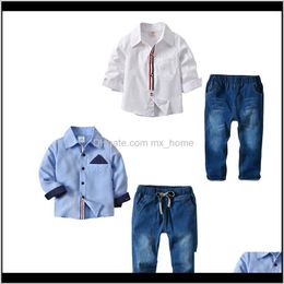 Sets Baby Clothing Baby Maternity Drop Delivery 2021 Kids Boys Clotbing Set Solid Single Breasted Pocket Shirt Cowboy Jeans Summer Outfit Chi