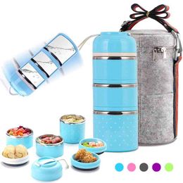 Cute Japanese Lunch Box Leak-proof Stainless Steel Multi-layer Bento Box Portable Food Container For Kid School Kitchen Lunchbox 210818