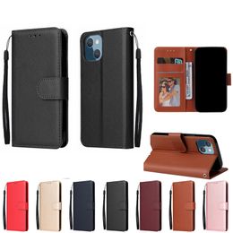 Fashion PU Leather Wallet Cases For Iphone 13 Pro MAX 2021 Mini 12 11 XR XS 8 7 6 Samsung Galaxy S21 FE Ultra Plain Photo Cards Frame Slot Flip Cover Holder Pouch With Strap