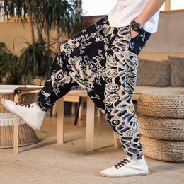 Drop Crotch Printing Joggers Trausers Men Harem Pants Fashion Streetwear Hip Hop Baggy M-3XL Wide Leg Nine-points Mens