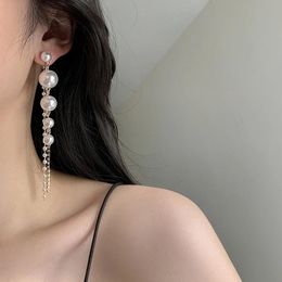 2021 New Fashion Korean Tassel White Pearl Drop Earrings for Women Bohemian Golden Round Zircon Wedding Earrings Jewelry Gift