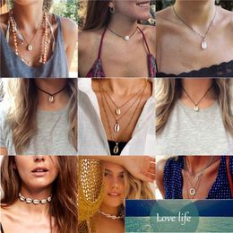 Bohemian Natural Sea Shell Cowrie Necklace For Women Choker Rope Chain Gold Shell Collar Concha Necklaces Beach Summer Jewelry Factory price expert design Quality