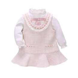 Vlinder Baby Girls Dress Baby Clothes Spring Autumn Princess Style Cute Dress 2pcs set Birthday Long Sleeves Girl Dresses 9M-4T G1129