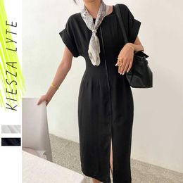 Women Work Office Lady Summer Dress Solid White Black Front Zipper Retro Elegant Business Workwear Fashion Vestidos High Quality 210608