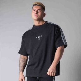 2021 JP&UK Side Striped Short Sleeves T Shirt Men Gym Fitness Bodybuilding Cotton T-shirt Male Workout Tees Tops Brand Clothing G1222