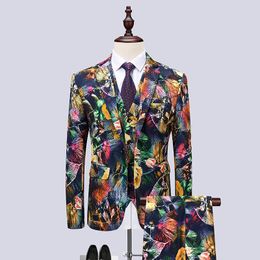 Men's Suits & Blazers Latest Vip Brand Colourful Print Men Suit Asian Size Fashion Designer Tuxedo 3 Pcs Set High Quality Slim Wedding Groom