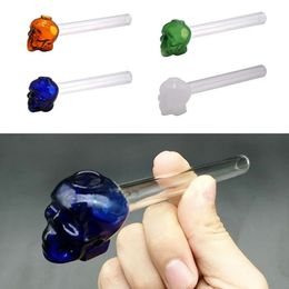 Colourful Skull Oil Nail Burning Jumbo Pipe 5.3 inch Glass Oil Burner Pipes 105mm Pyrex Thick Transparent durable Handcraft Smoking Tubes for Smokers Gift Wholesale