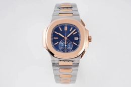 luxury men's watch 5968 customized automatic chronograph work blue dial rose gold 316 stainless steel bracelet sapphire waterproof wristwatch diameter 40.5mm