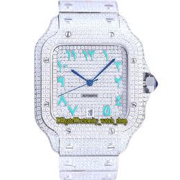 2022 TWF AA0005 Paved Diamonds ETA A2824 Automatic Mens Watch Fully Iced Out Diamond Green Arabic Dial 316L Stainless Steel Bracelet Jewellery Super eternity Watches