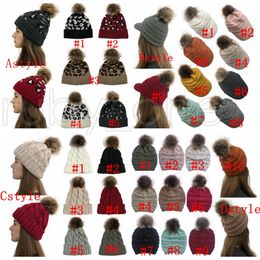 Women Winter Leopard Knitted Hat Pom Pom Ball Beanies Plaid Warm Wool Knitting Cap Solid Color Christmas Party Hats RRA4411