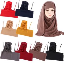 Muslim Women Bonnet + Chiffon Shawl Head Scarf Underscarf Cap Islamic Inner Scarf Headband Stretch Hijab Cover Headwrap Turbante