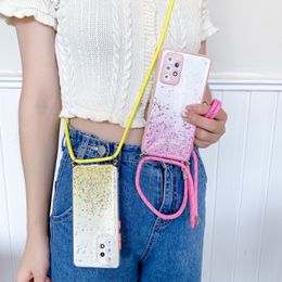 Crossbody Lanyard Hang Neck Strap Glitter Cases For Xiaomi Redmi Note 10 9 8 Pro 9S K40 Mi POCO M3 F3 X3 NFC Soft Silicone Cover