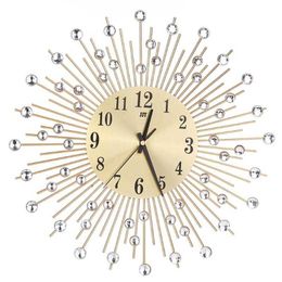 Decorative Crystal Sunburst Metal Wall Clock Home Art Wall Decor Creative Wall Clock Luxury Diamond Clocks For Living Room 210724