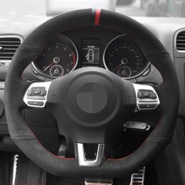 Car Steering Wheel Cover Soft Black Genuine Leather Suede For Volkswagen Golf 6 GTI MK6 / Polo GTI / Scirocco R Passat CC