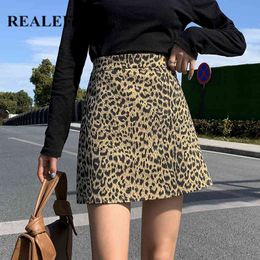 Autumn Winter Vintage Leopard Skater Skirts Chic High Waist Elegant Wrap Mini Female A-Line 210428