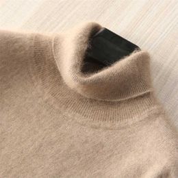 Man Jumpers 100% Mink Cashmere Knitted Sweaters Soft Turtleneck Winter Thick Warm Jumpers 8Colors Men Sweater 211008