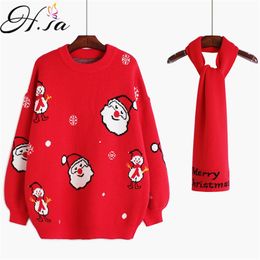Women Red Christmas Sweater and Pullovers Snow Man Carf Casual Loose Jumpers Merry Knit Pull Femme 210430